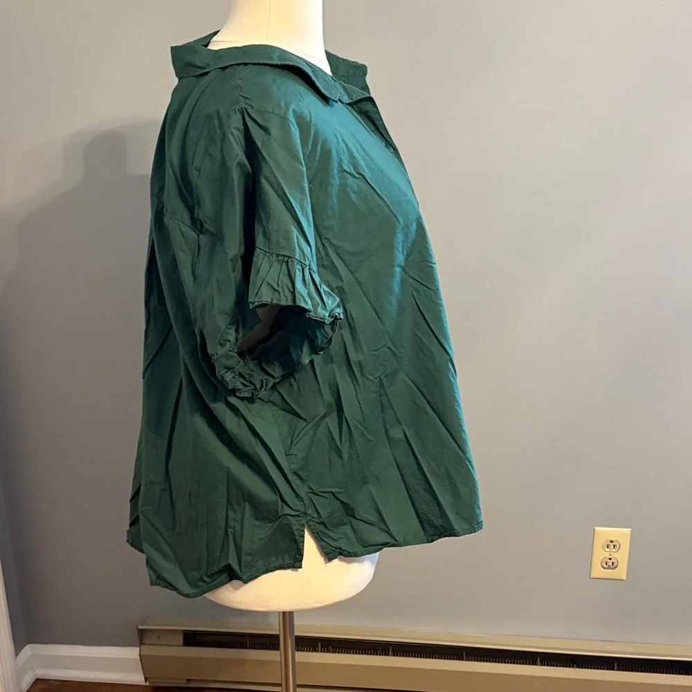 Lane Bryant Emerald Green Short-Sleeve Button Front Blouse - Picture 3 of 6